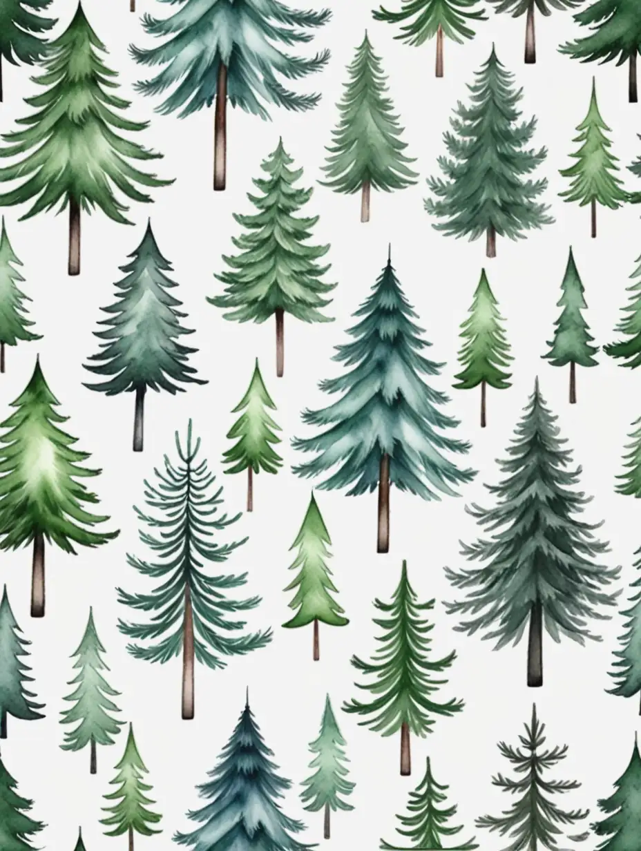 Watercolor-Painting-of-Fir-Trees-on-White-Background