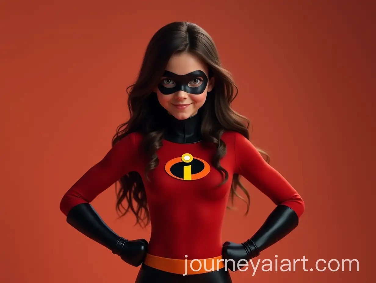 Young-Woman-in-Red-and-Black-Superhero-Costume-Poses-Heroically