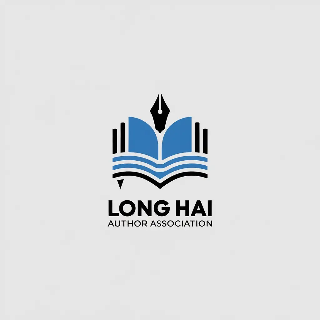 LOGO-Design-For-Long-Hai-Author-Association-Minimalistic-Vector-Design-with-Book-Pen-and-Sea-Theme