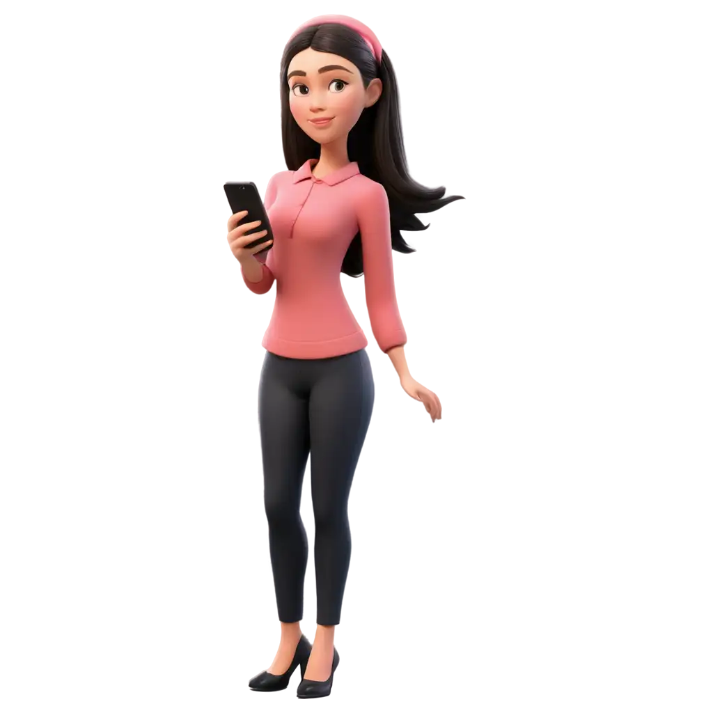 3D-Illustration-PNG-Character-of-a-Woman-Holding-a-Phone-High-Quality-Image-for-Digital-Use