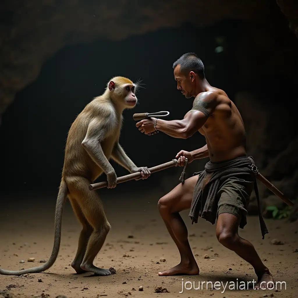 IndIndonesian-warrior-trainingonesian-Warrior-Training-with-Monkey-Companion-in-Cave