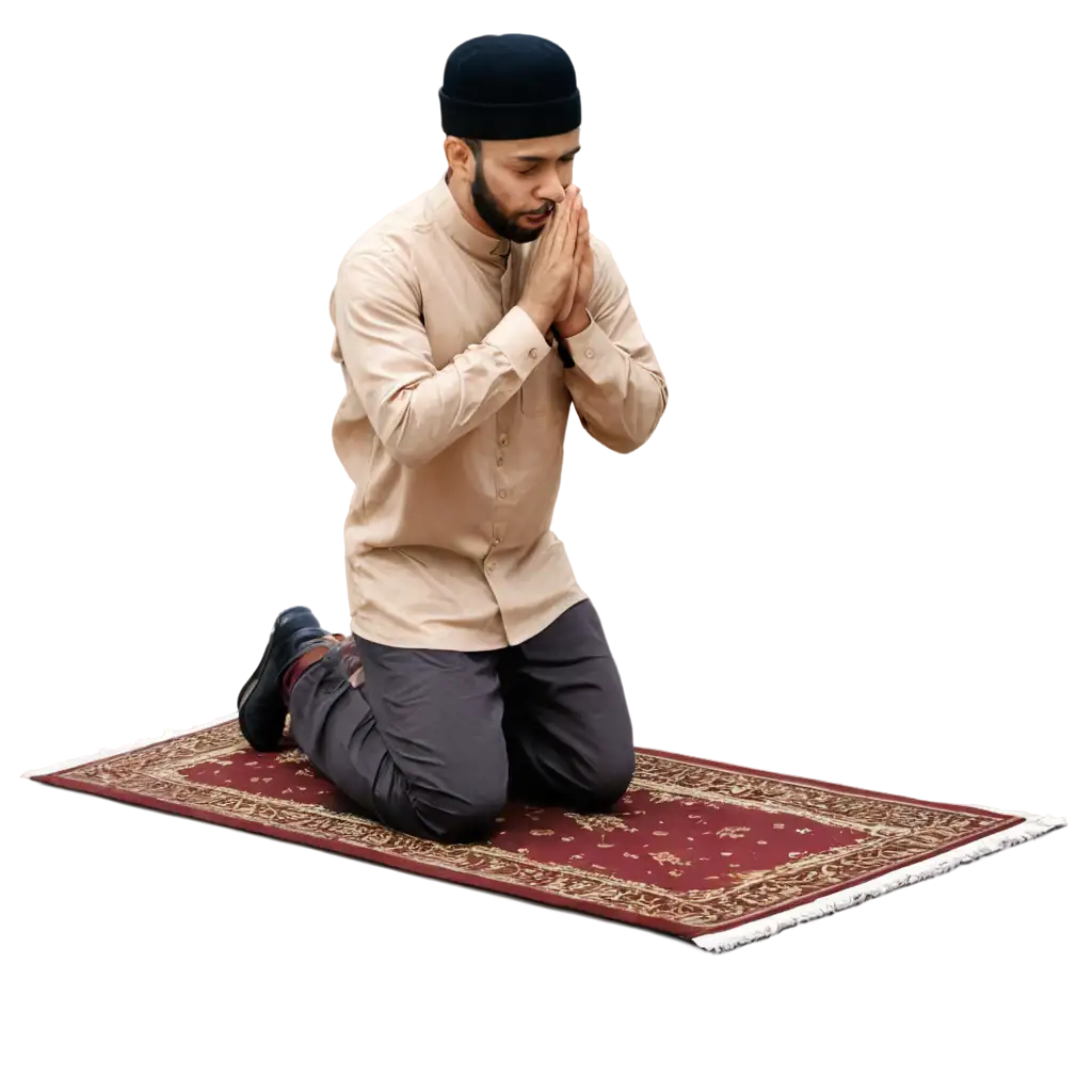 Muslim-Man-Praying-to-God-on-Prayer-Mat-PNG-Image-for-Religious-and-Cultural-Representations