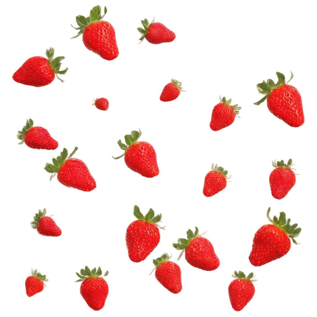 Strawberries-Flying-Down-on-a-White-Background-PNG-Image-for-Clear-HighQuality-Visuals