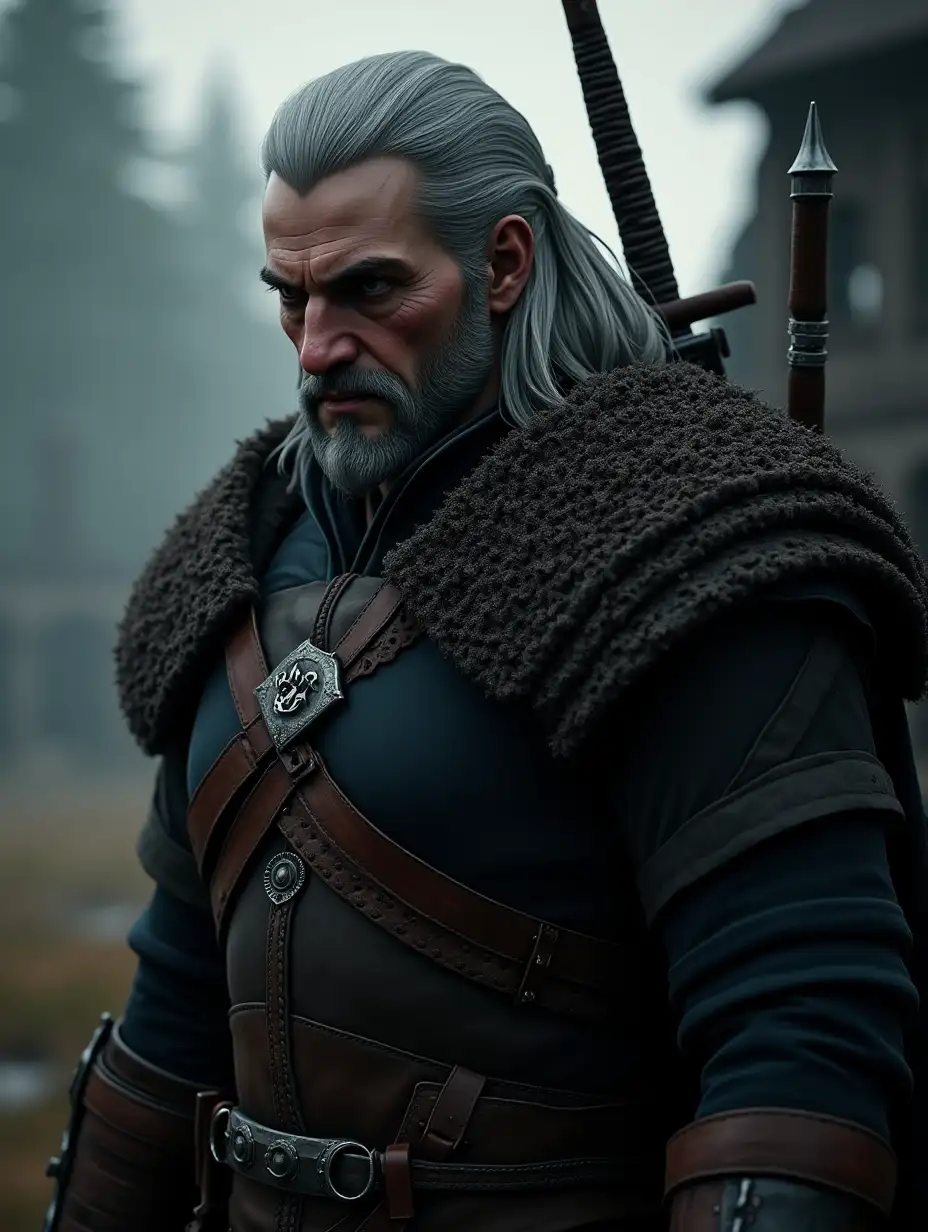 Highly detailed photo of Witcher from the witcher 3 game