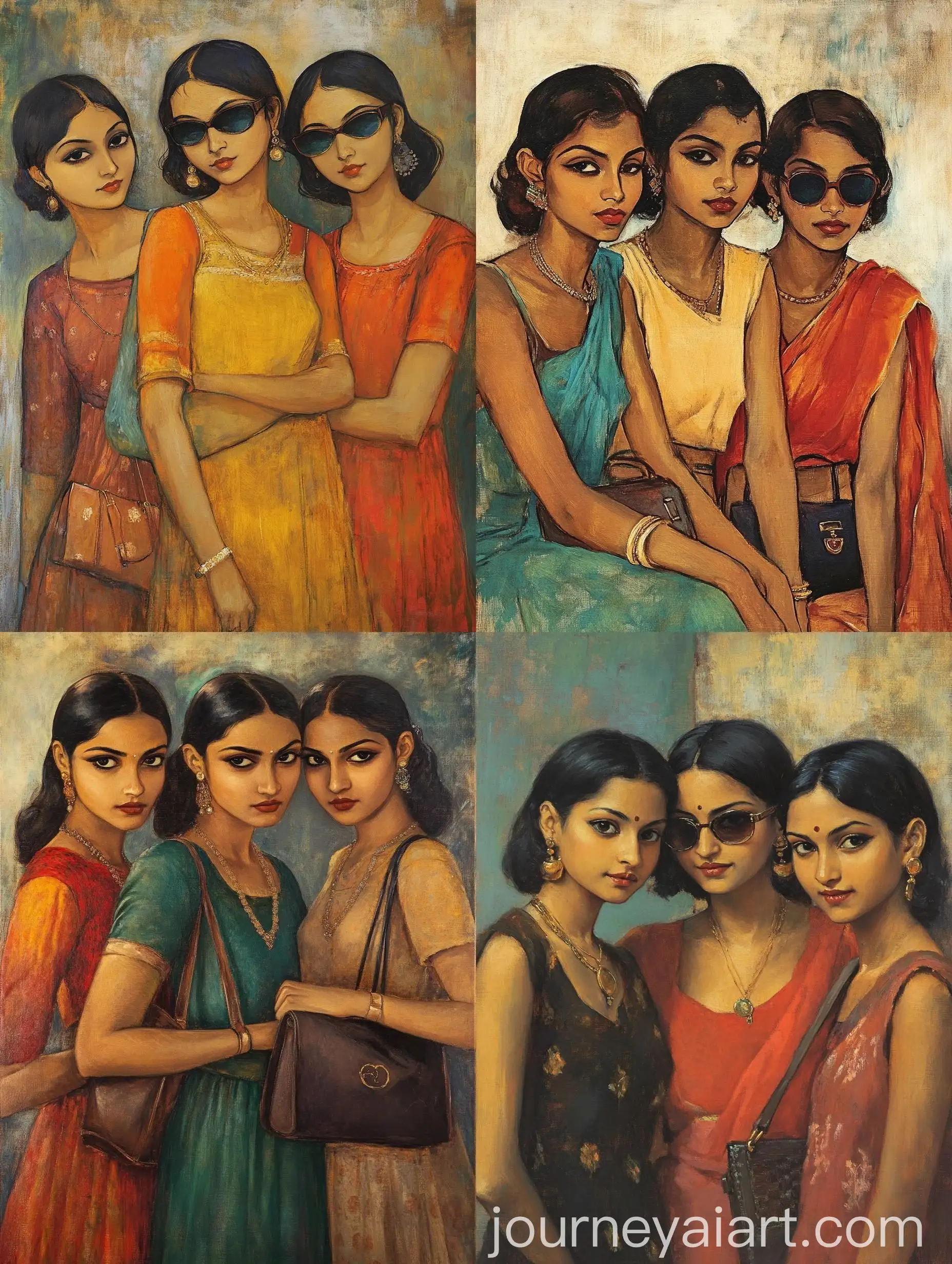 Modern-Three-Girls-Painting-with-Designer-Fashion