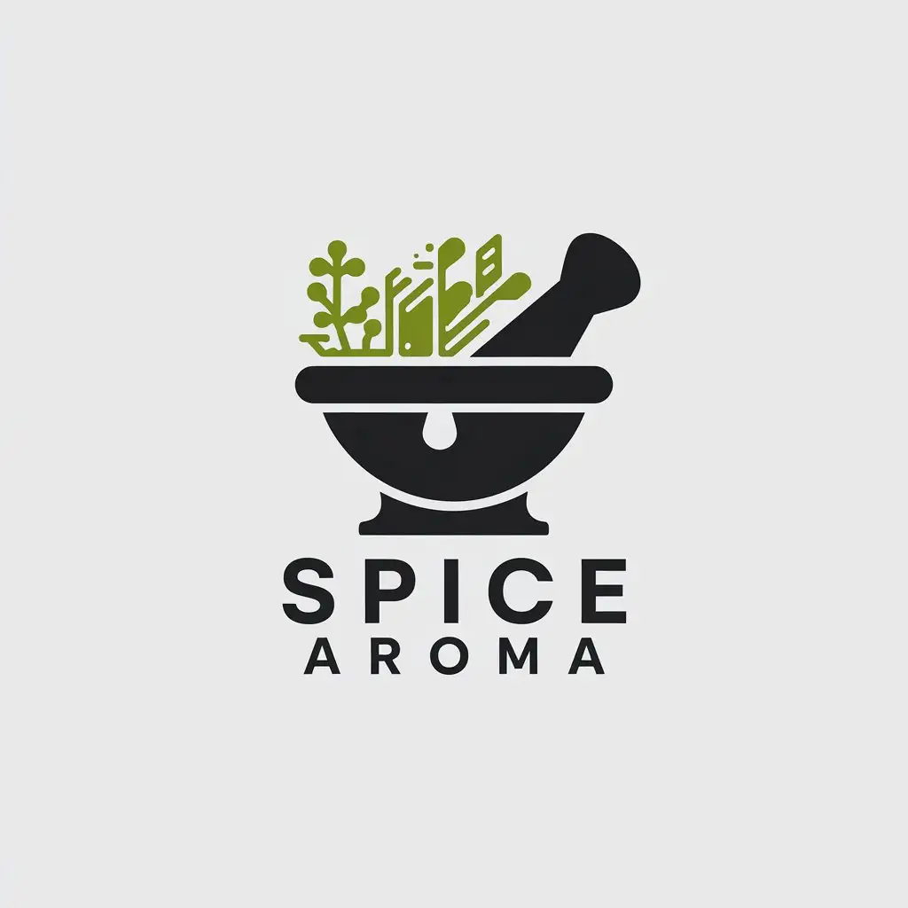 LOGO Design For Spice Aroma Spice Mortar with Herbs in Technology Industry