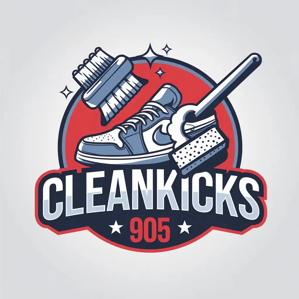 LOGO Design for CleanKicks905 Red and Blue Shoes Cleaning Service Theme