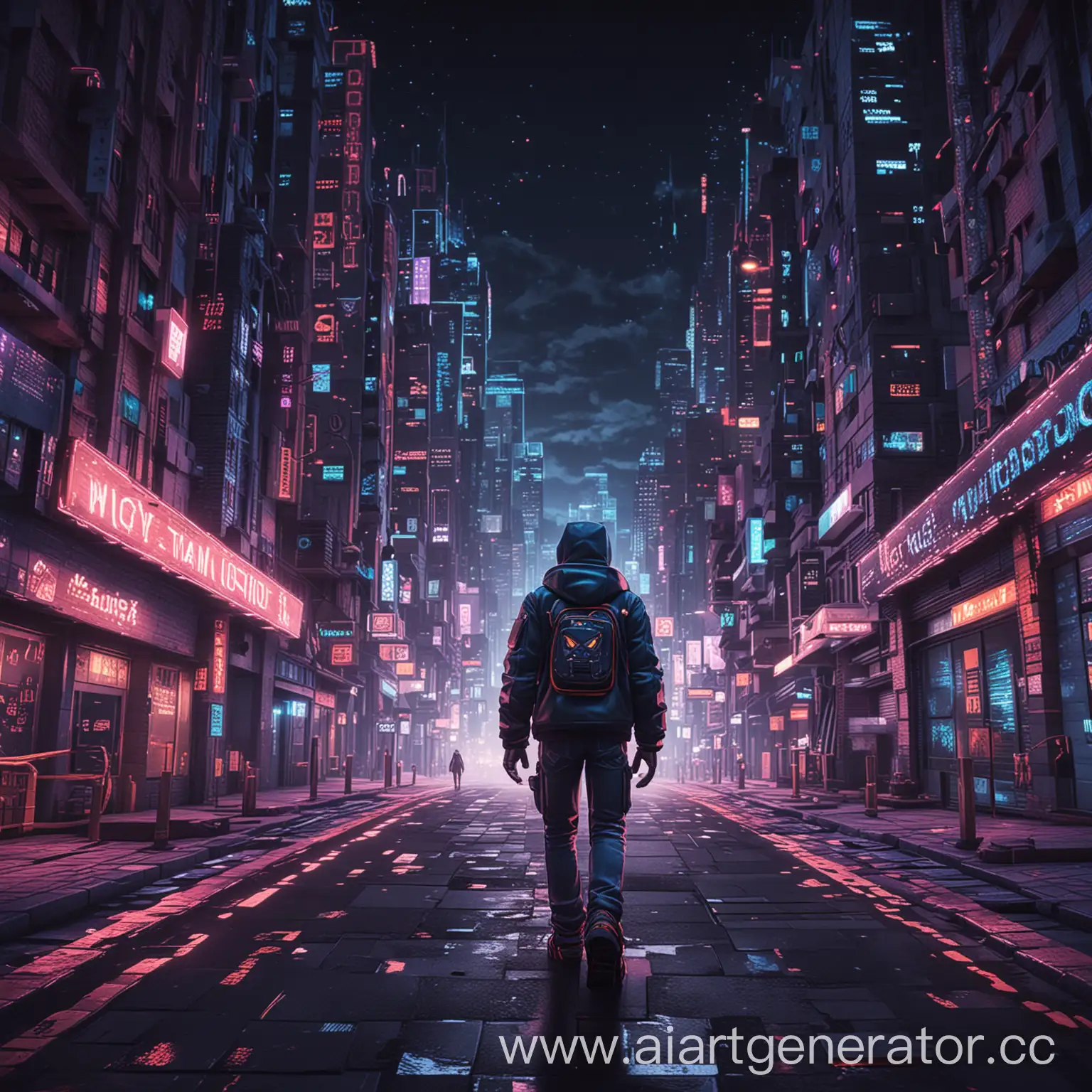 Neon-Cityscape-with-Minecraft-Character-at-Night