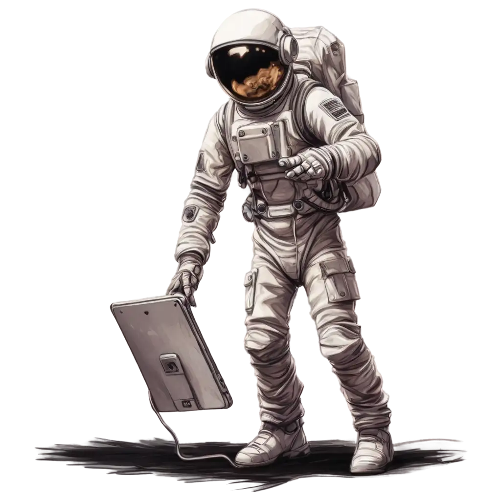 Explore-the-Boundless-Reality-HandDrawn-Astronaut-Steps-Out-of-a-Phone-Screen-PNG-Image