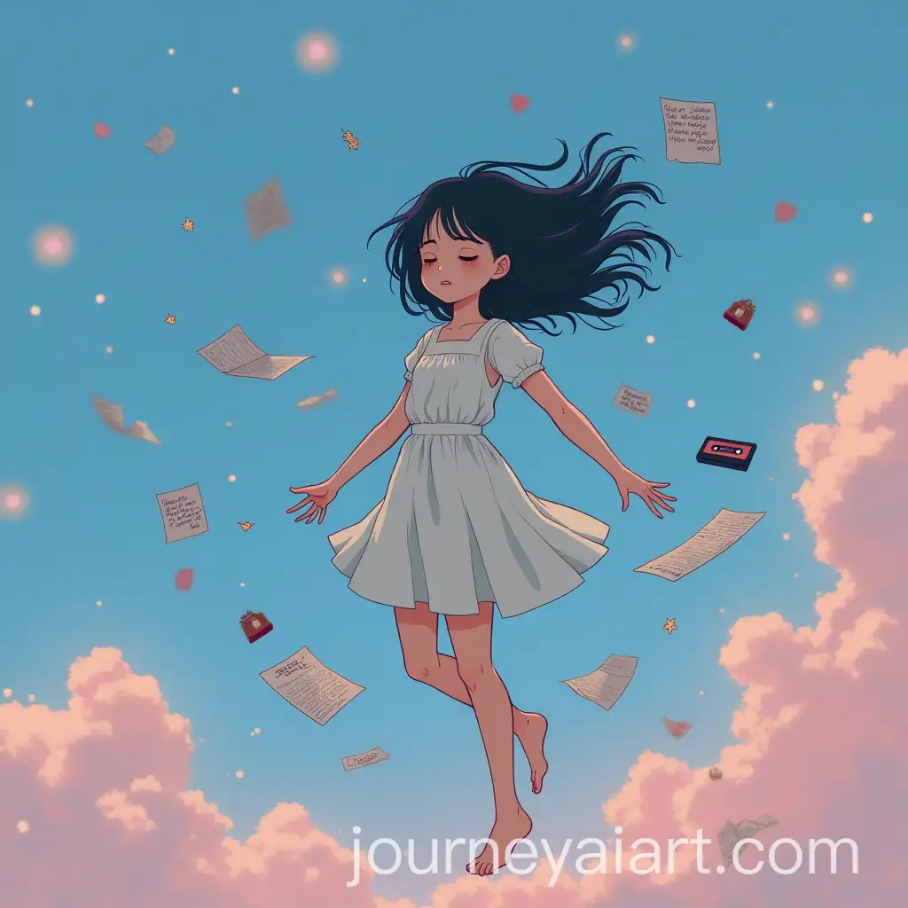 Dreamlike-Girl-Floating-Among-Memories-and-Glowing-Orbs