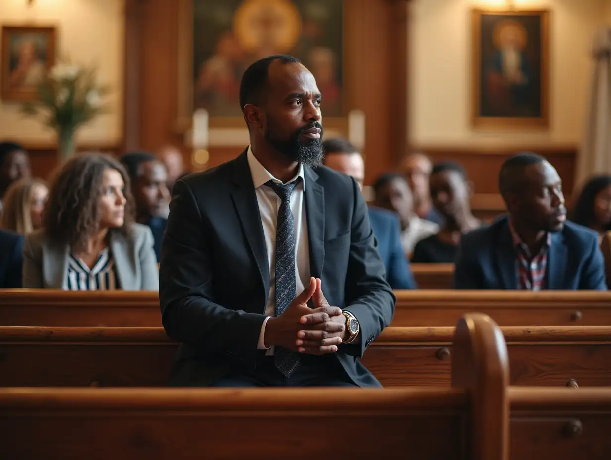 African-American-Man-Praying-at-Burial-Service