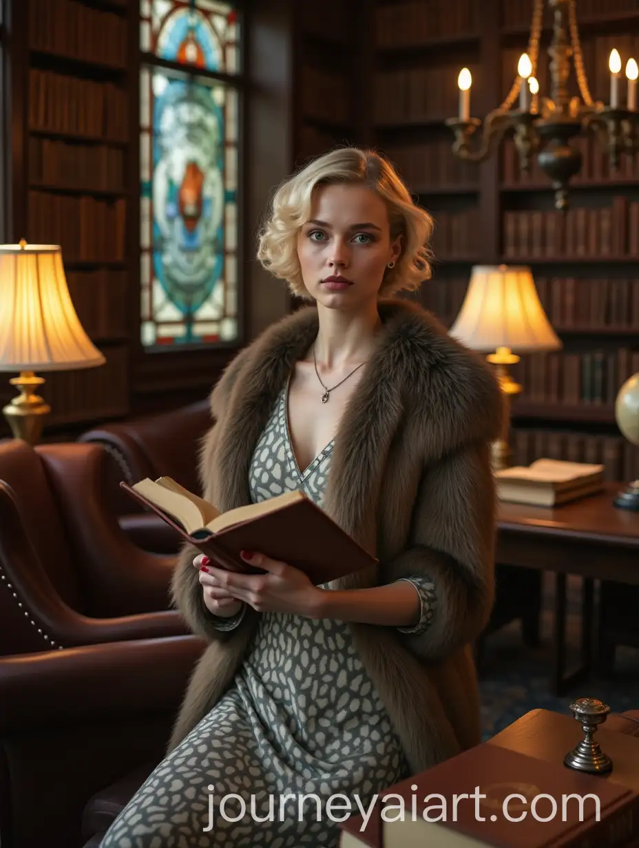 Blonde-Girl-in-Velvet-Dress-with-Fur-Coat-in-a-1920s-Helsinki-Library