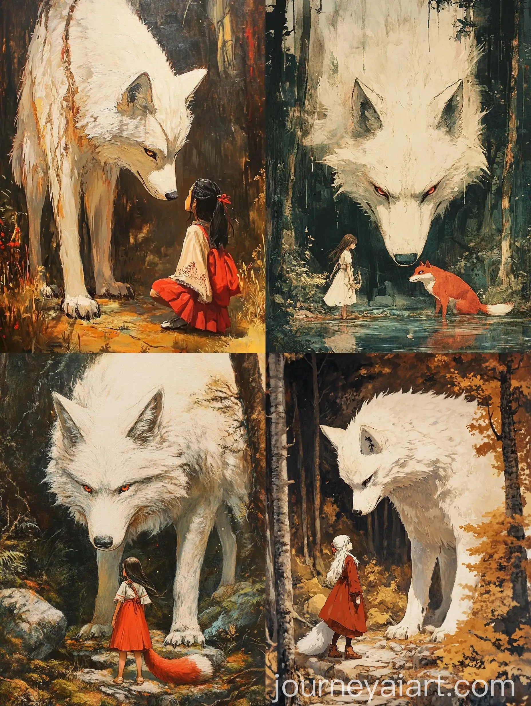 Emotionally-Exalted-Giant-White-Wolf-God-and-Mythical-Red-Fox-in-Shiratani-Unsui-Forest