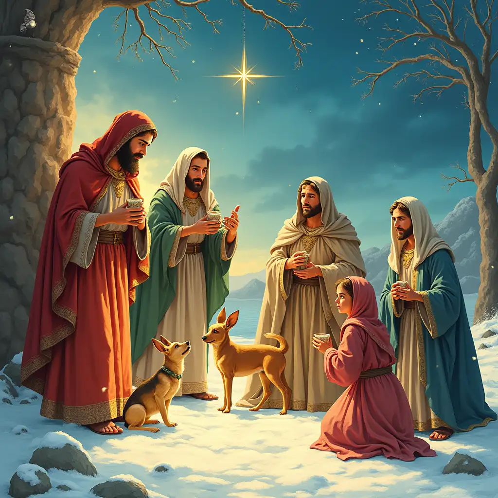 Christmas card - greeting with illustration of biblical stories