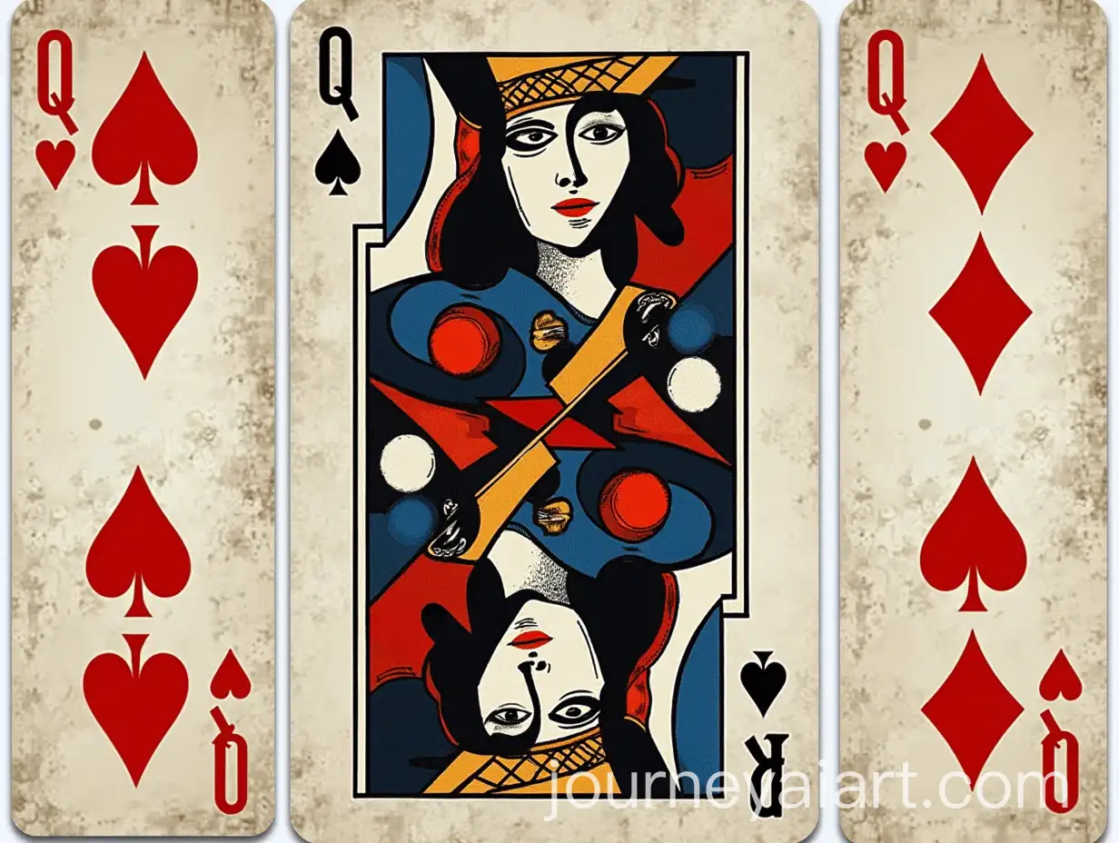 Cubist-Queen-Playing-Card-in-the-Style-of-Picasso-with-Geometric-and-Fragmented-Shapes