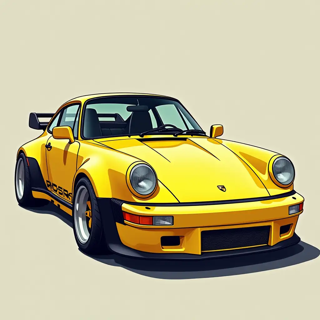 Anime style yellow sports style Porsche RWB