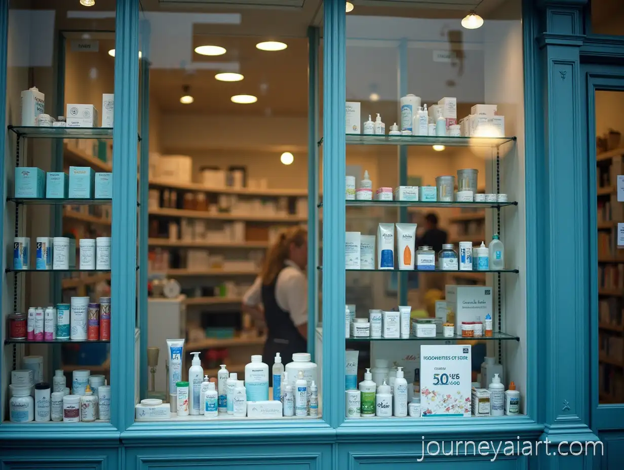 Pharmacy-WindowChemist-Storefront-Window-Display-with-Shelves-and-Pharmacist-Inside