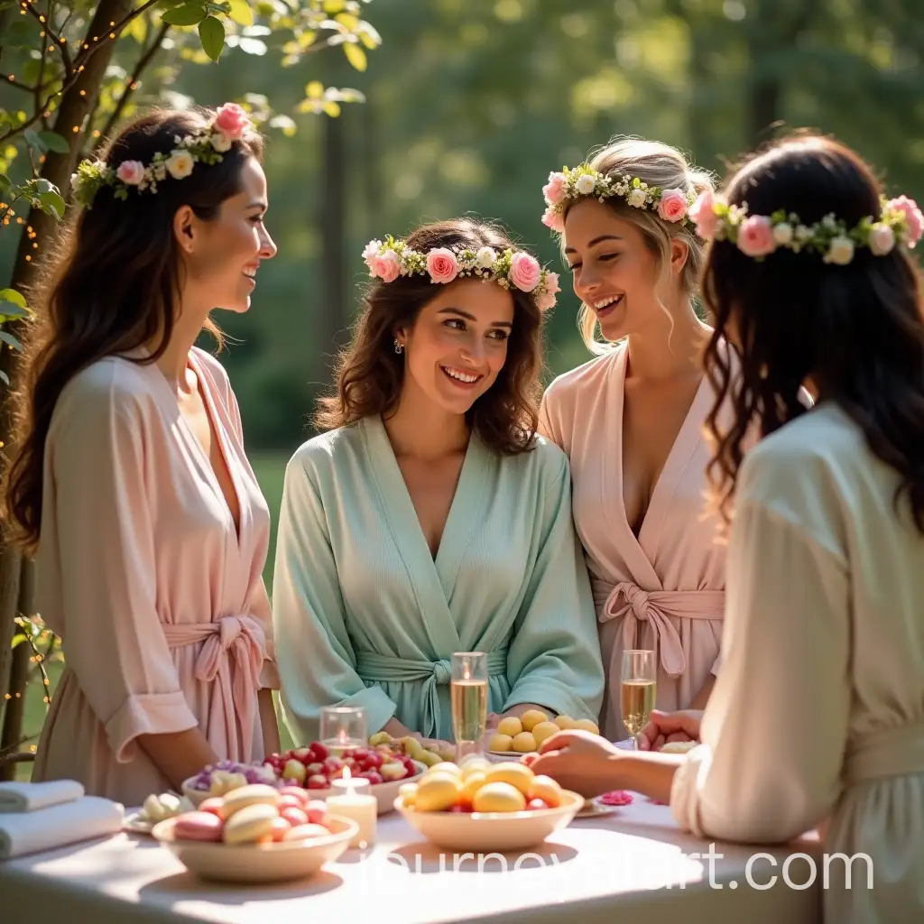 Bridal-Party-in-Matching-Robes-Enjoying-a-Magical-SpaInspired-Celebration
