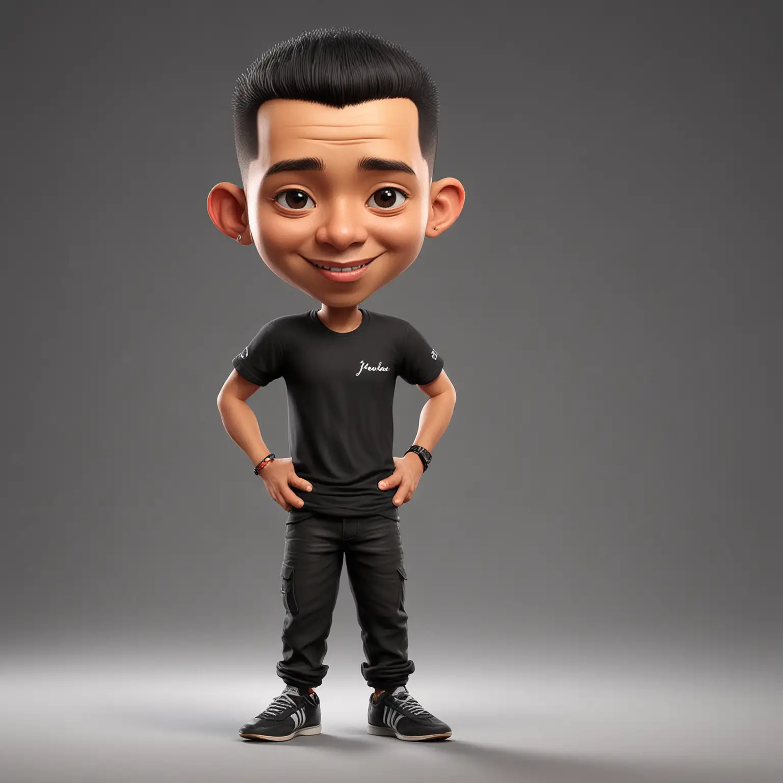 Caricature-3D-of-a-Javanese-Cute-Man-in-Black-TShirt-and-Crew-Cut