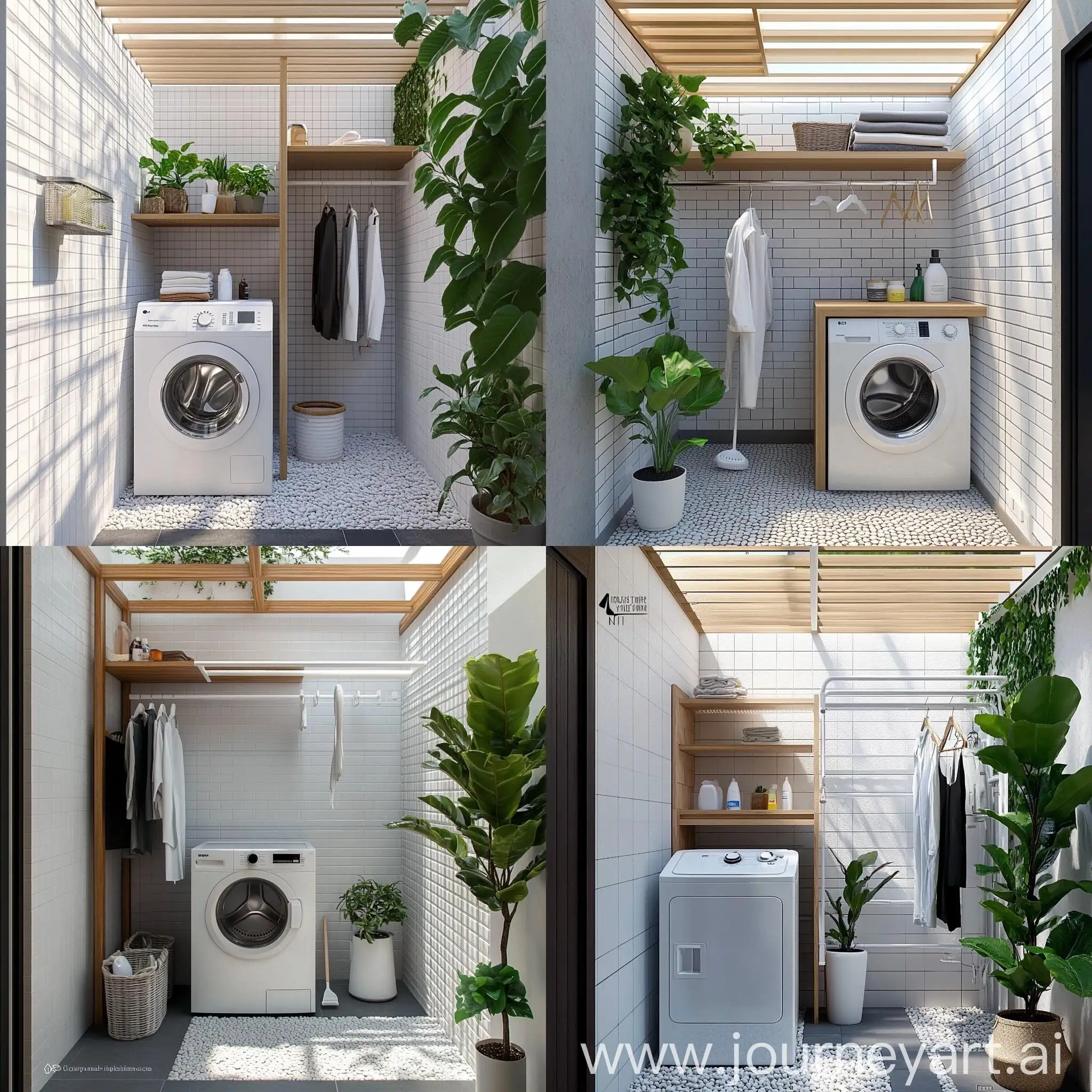 Clean-and-Organized-Laundry-Room-with-Skylight-and-Potted-Plant