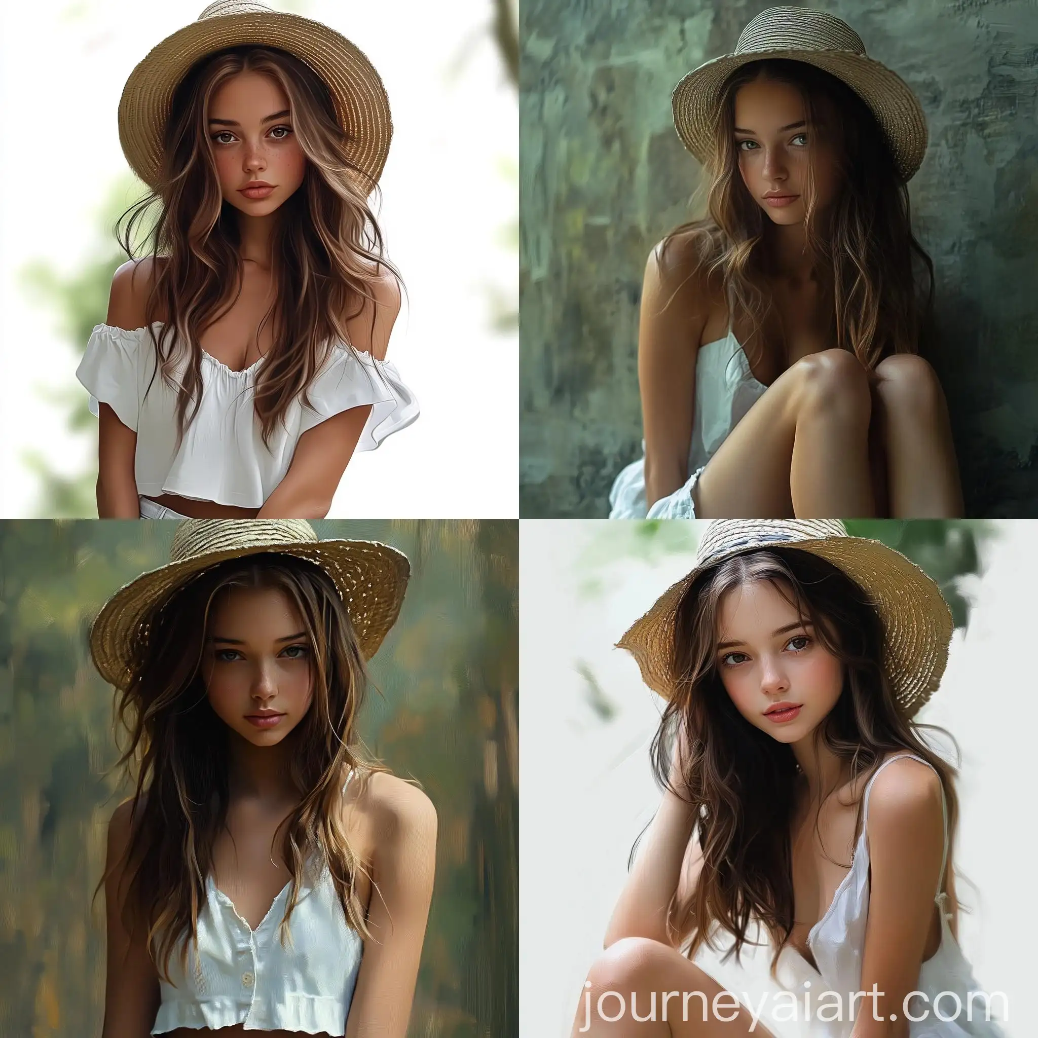 Girl-in-White-Mini-Dress-with-Straw-Hat-and-Sandals