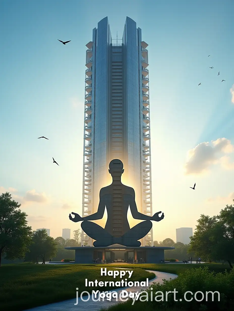 Futuristic-Skyscraper-with-MeditatingAI-Art-Prompt-Expansion-Silhouette-for-International-Yoga-Day