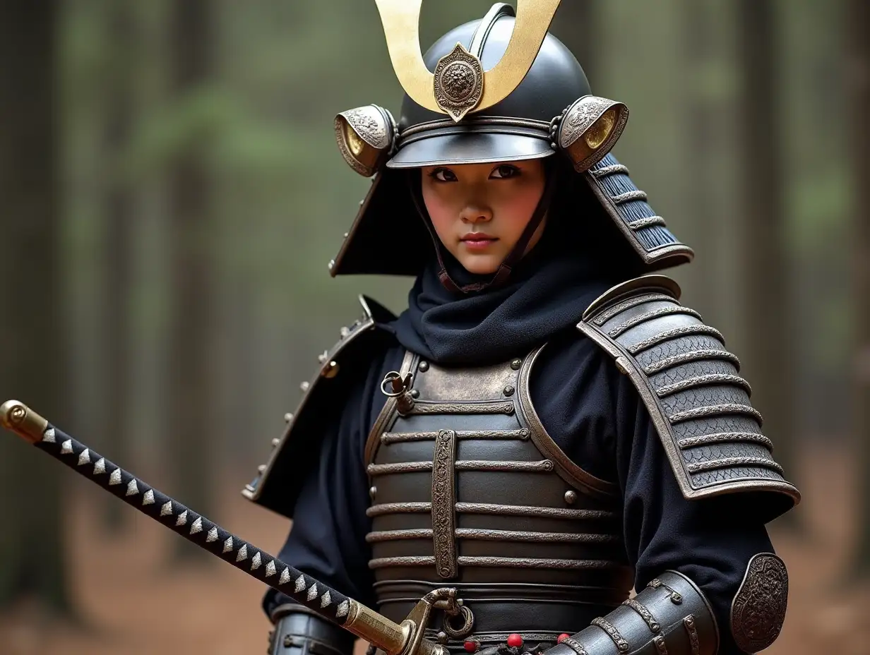 Realistic photo, japan Samurai Girls, Full Armor, full body, holding sword, Helmet