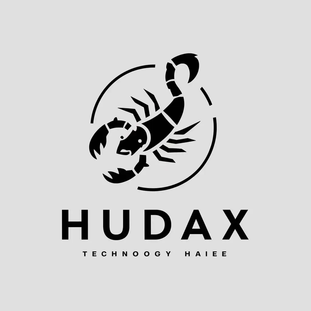 a vector logo design,with the text "hudax", main symbol:Scorpio,Moderate,be used in Technology industry,clear background