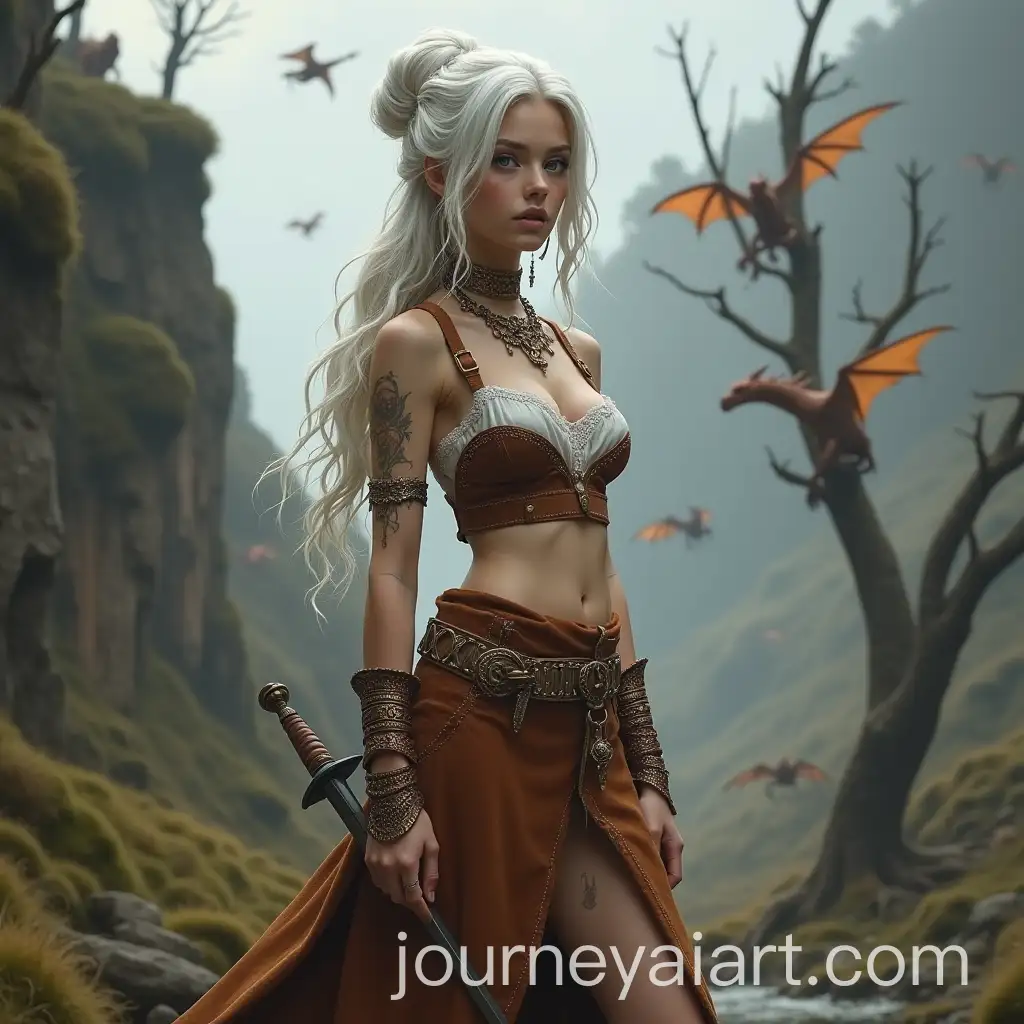 Fantasy-Warrior-Woman-in-Suede-Skirt-and-Leather-Top