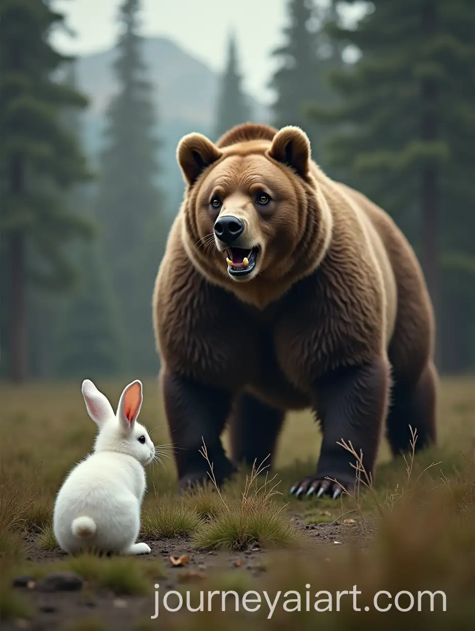 Rabbit-Facing-Grizzly-Bear-in-Forest-Clearing