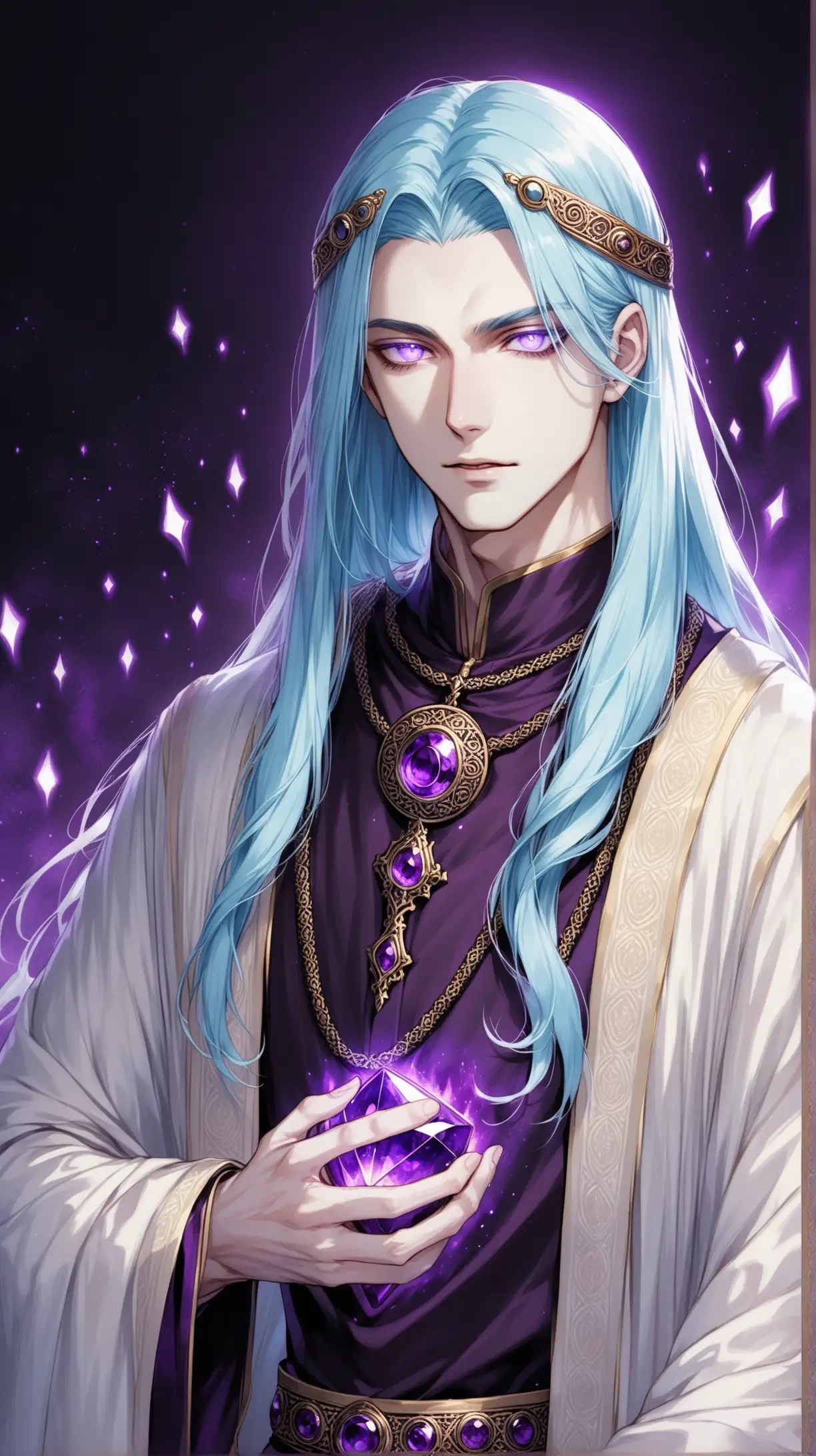 Ghostly Byzantine Era Man with Pale Blue Hair and Amethyst Eyes