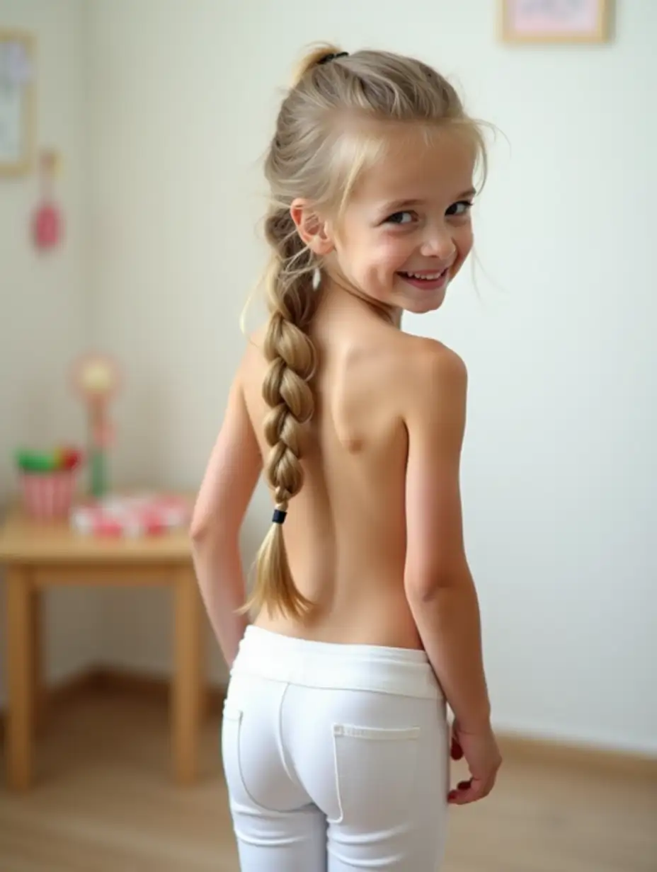 Blonde-Girl-with-Long-Braid-in-Playroom-Grinning-Over-Shoulder