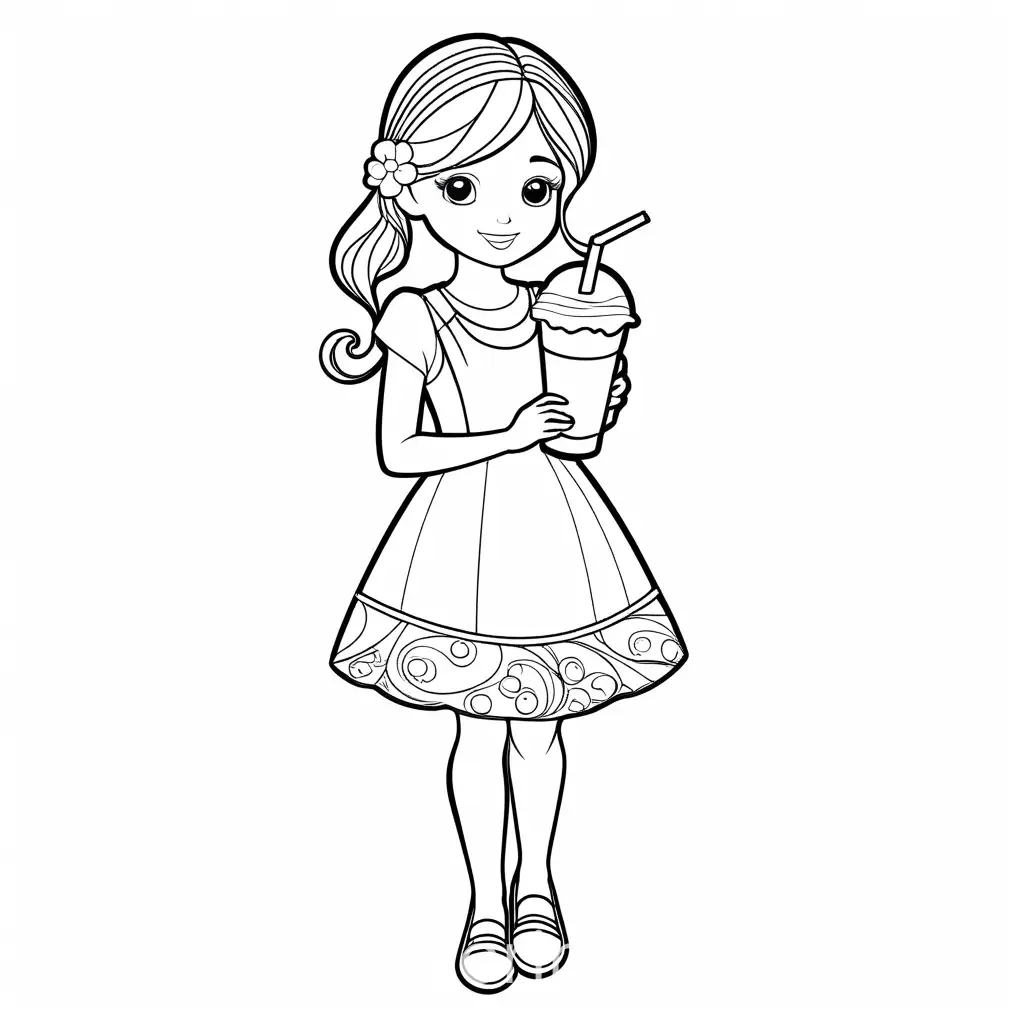 Girl-Holding-Milkshake-Coloring-Page