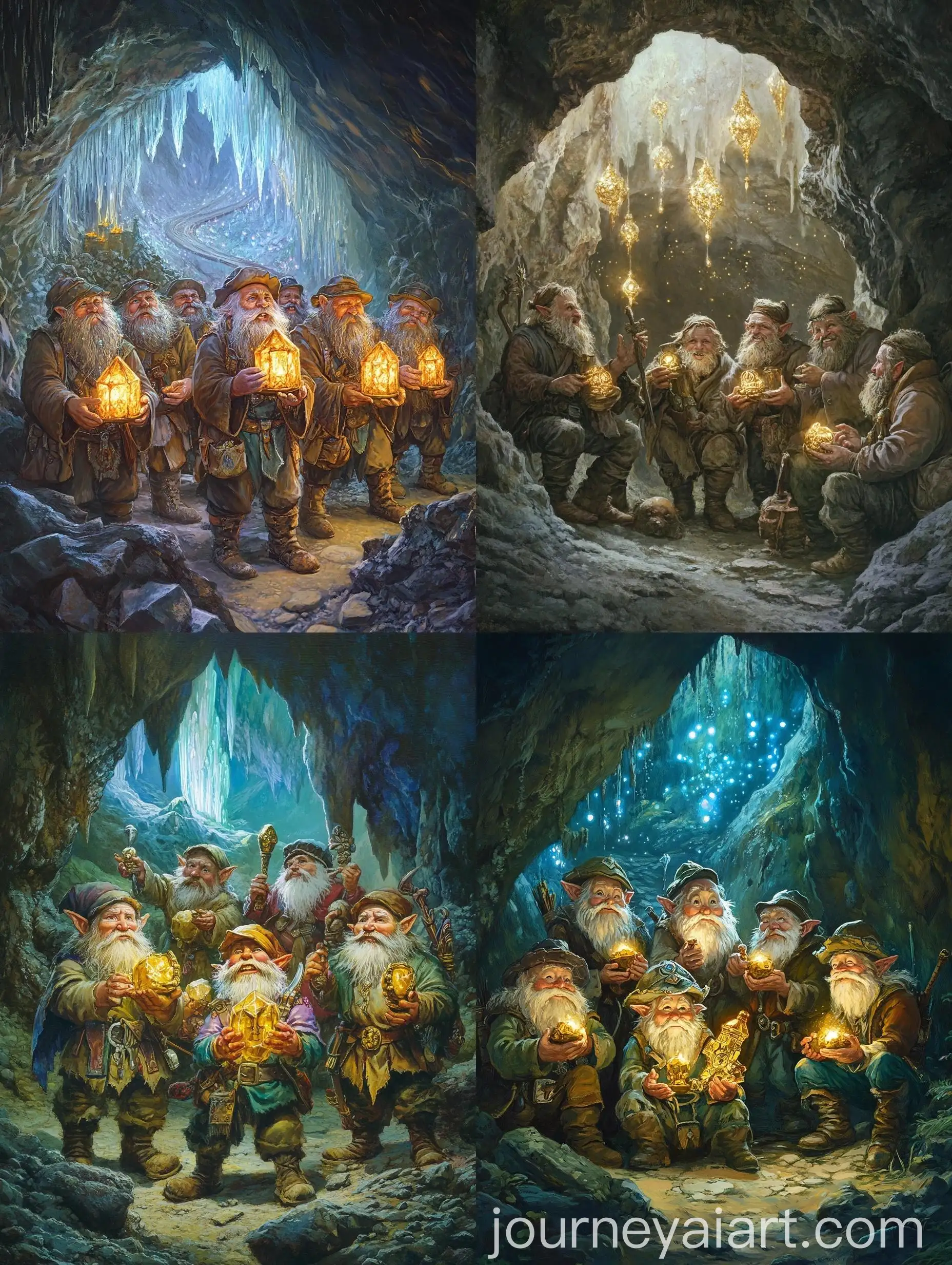 Seven-Dwarves-Discovering-Gold-in-Bioluminescent-Cave