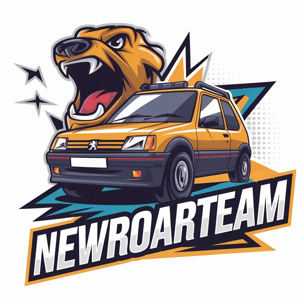 LOGO Design for NewRoarTeam Dynamic Peugeot 205 with Bold Colors Humanitarian Theme