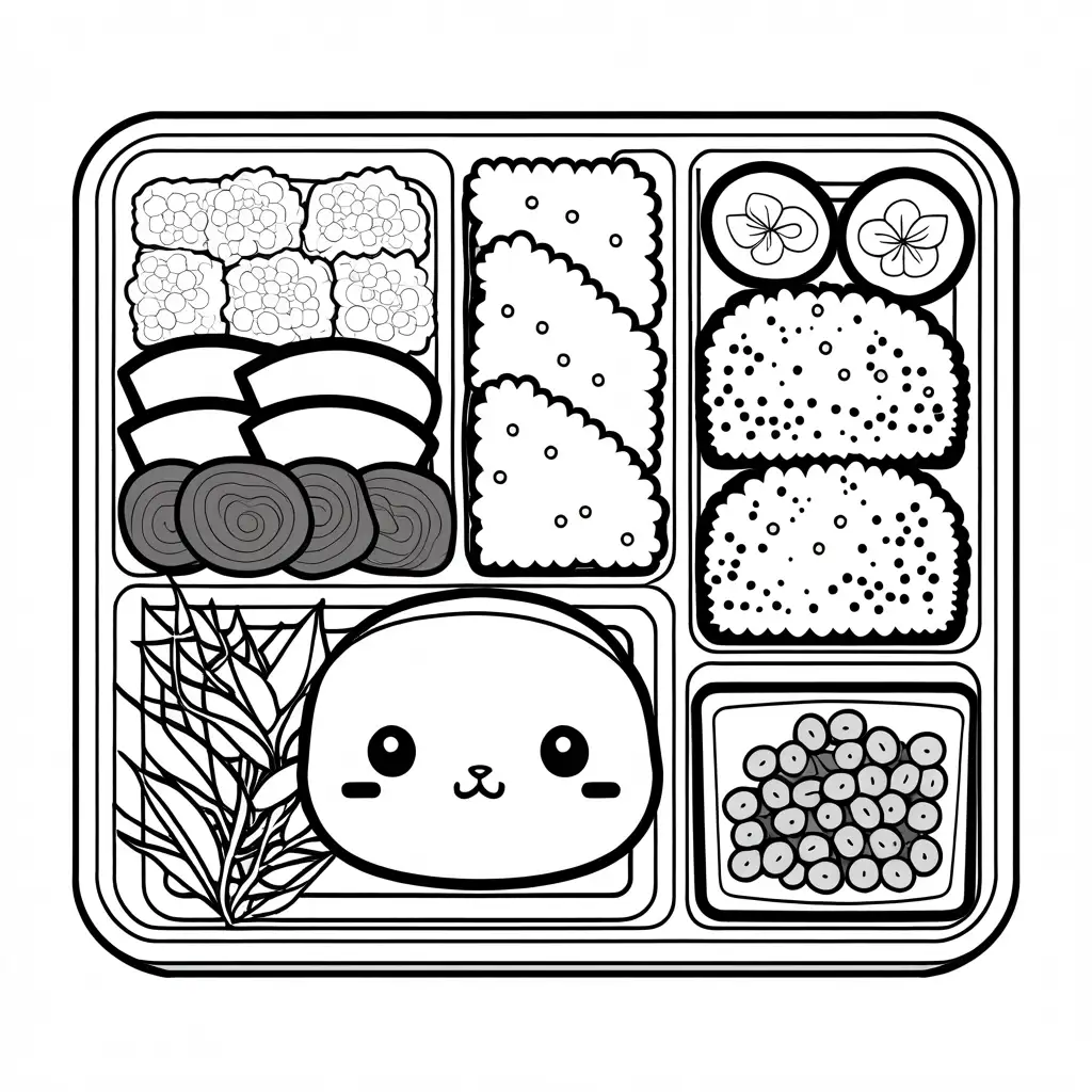 Artistic-Black-and-White-Coloring-Page-of-a-Traditional-Bento-Box