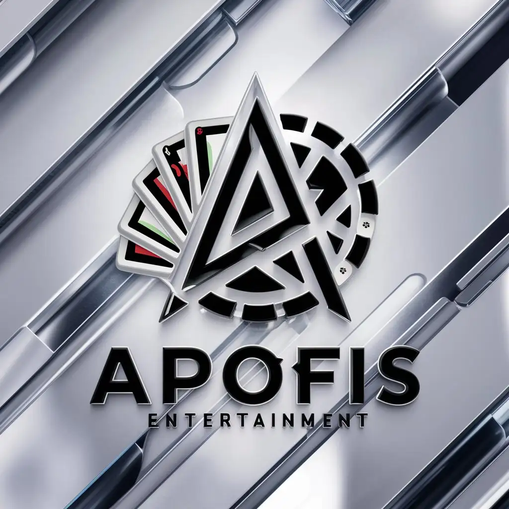 a logo design,with the text "Apofis", main symbol:playing cards, and poker chips,complex,be used in Entertainment industry,clear background