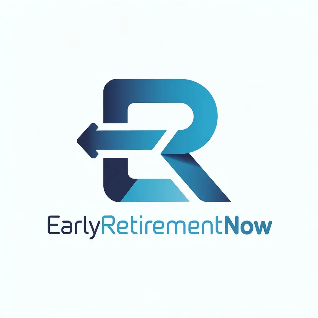 LOGO Design for EarlyRetirementNow Blue Gradient with E and R Combination Symbol and Inflow Arrow Theme