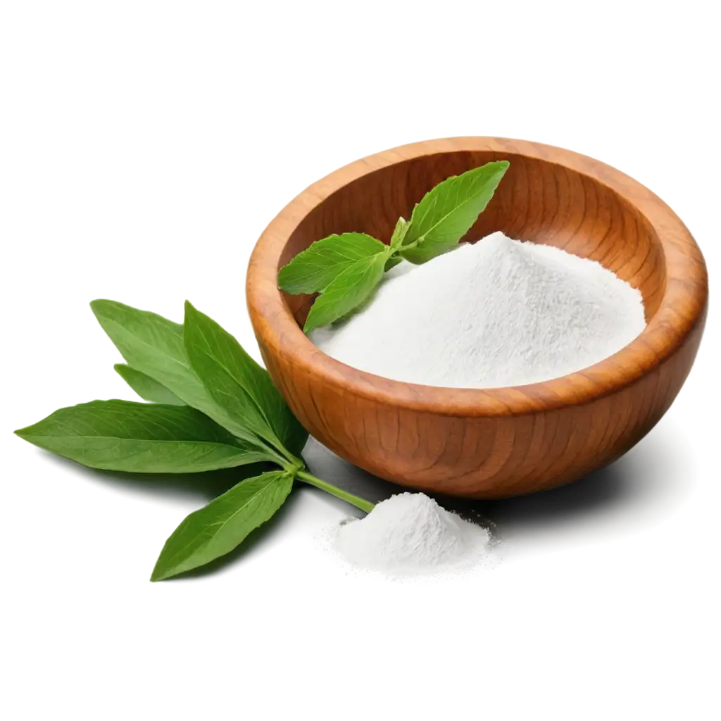 Stevia-Extract-Powder-in-White-Color-in-a-Wooden-Bowl-HighQuality-PNG-Image-for-Versatile-Use