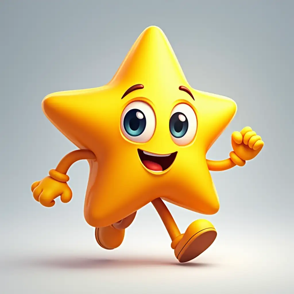 I need to create a mascot of a star with big bright eyes, happy smile, and running arms and legs