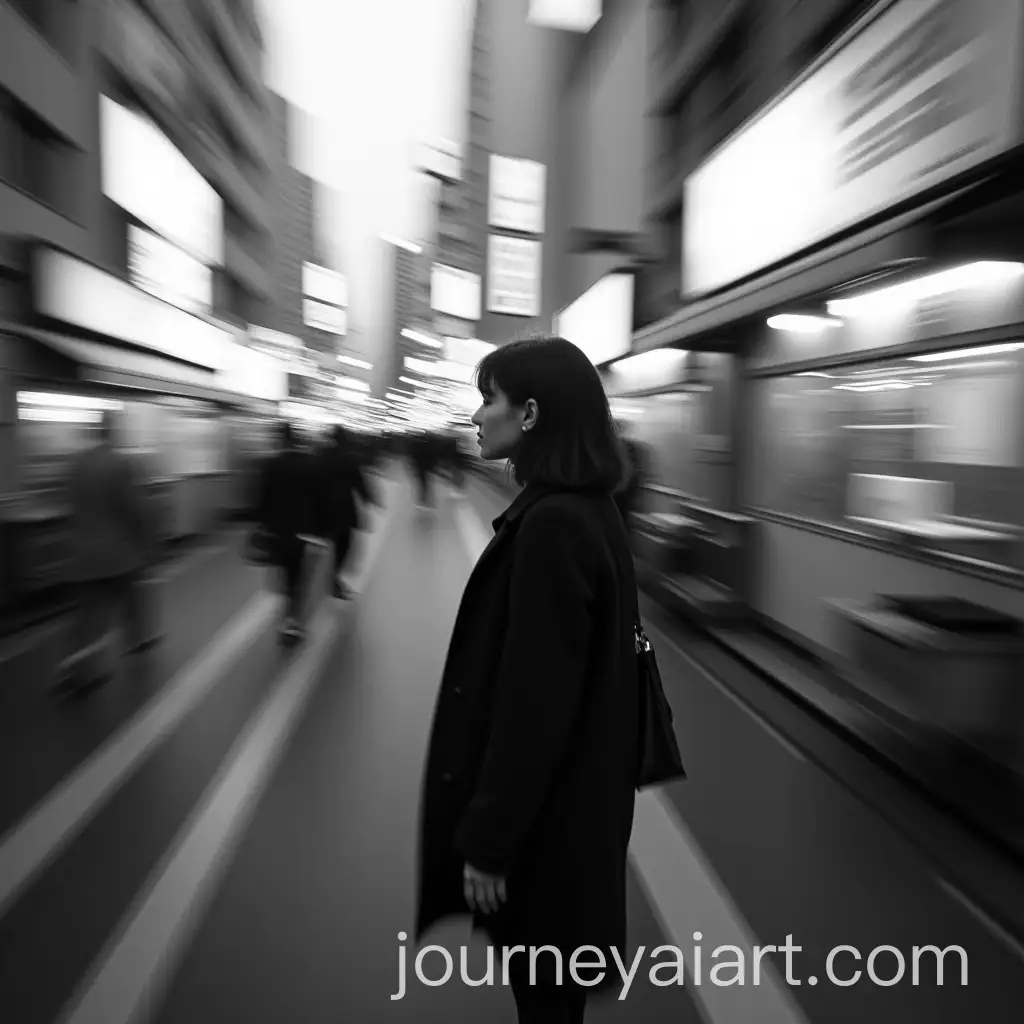 Woman-Walking-Through-Tokyo-in-Black-and-White-with-Motion-Blur-Effect