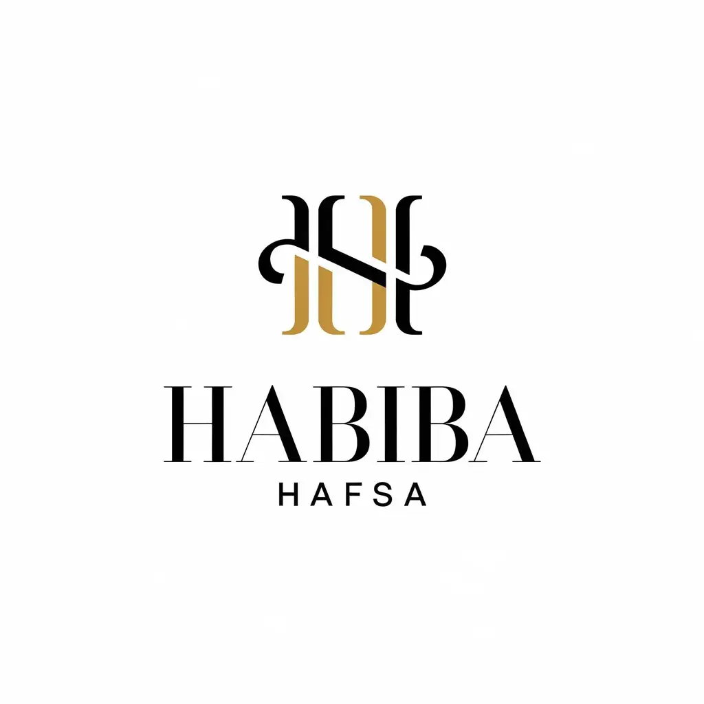 LOGO Design for Habiba Hafsa Luxury Fashion Brand with Artistic H Symbol in Gold Black and White