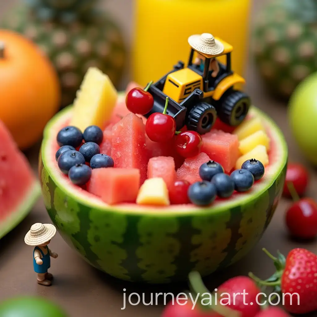 Miniature-Figurines-Harvesting-Fresh-Fruit-Inside-Watermelon-Bowl