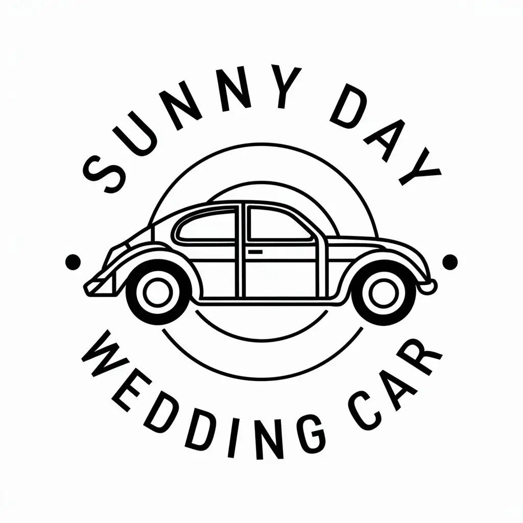 a vector logo design,with the text "sunny day wedding car", main symbol:wedding car，circular skeleton,complex,clear background