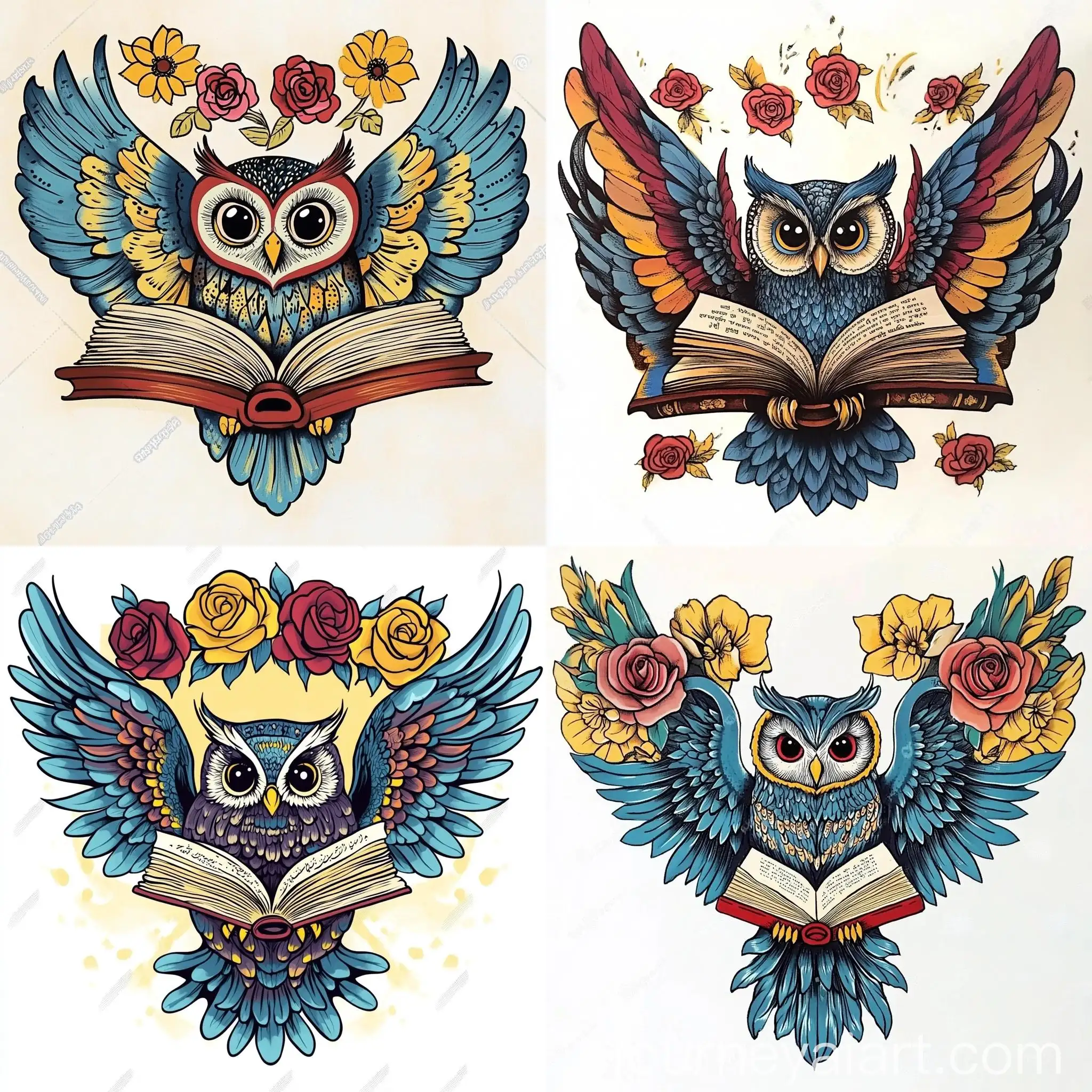 Owl-with-Open-Book-Wings-in-Pakistani-Truck-Art-Style