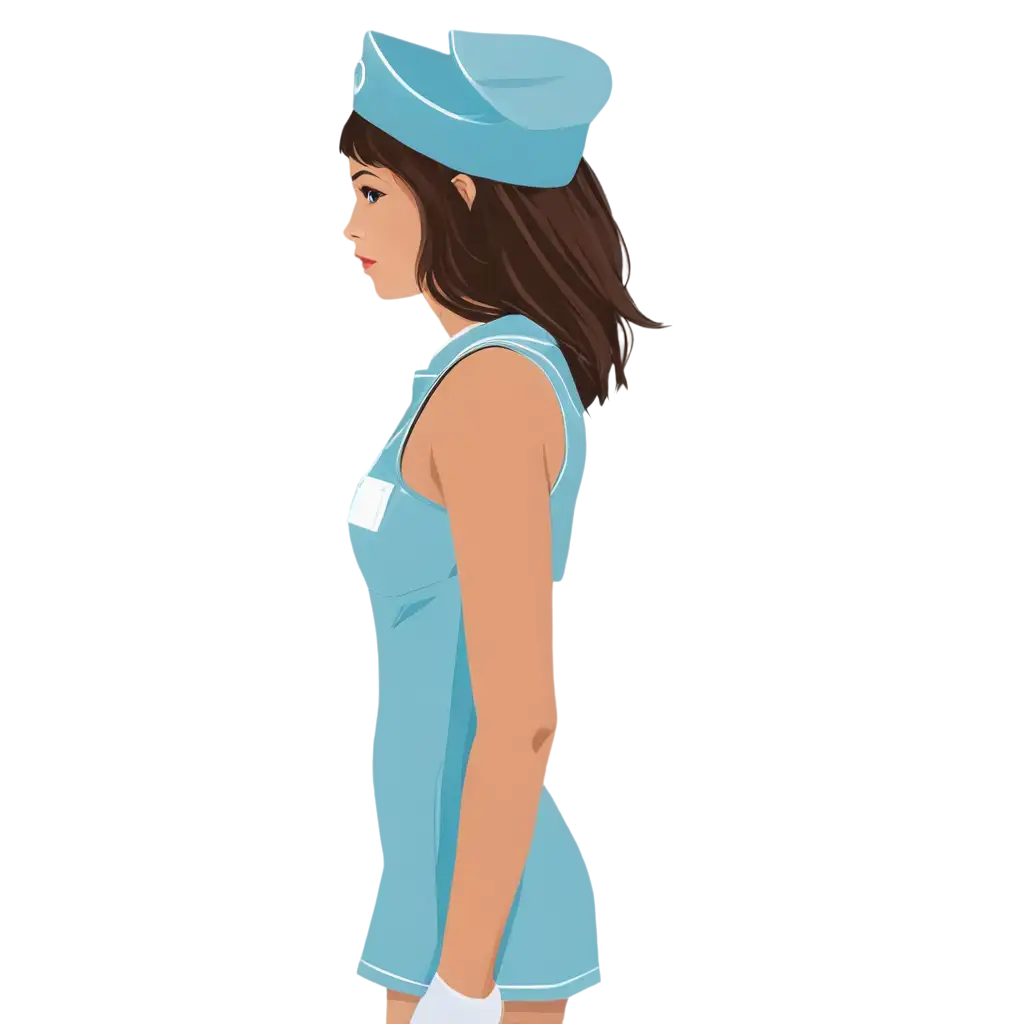 a blue coloured nurse looking to the back side