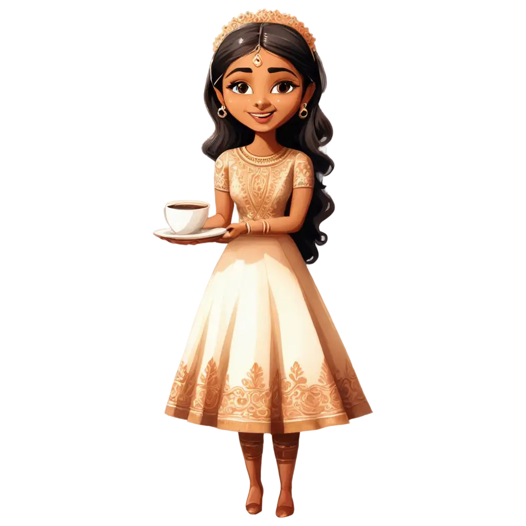 SEOOptimized-PNG-Image-Indian-Bride-with-Coffee-Plate-Caricature