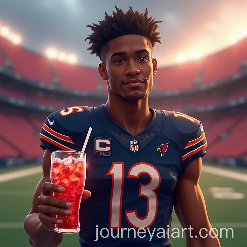 Dynamic-Human-Avatar-in-Chicago-Bears-Jersey-with-Raspberry-Coke-at-Football-Stadium