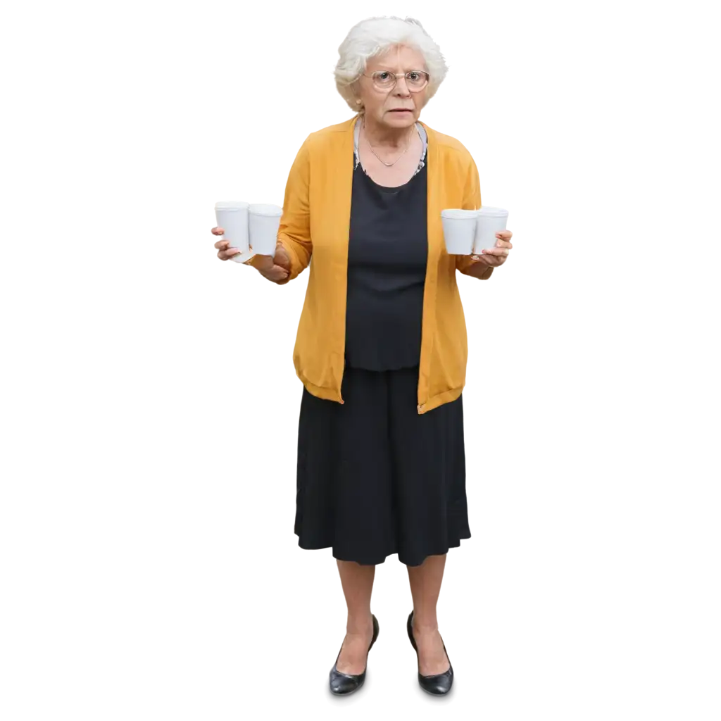 Grandma-Holding-Multiple-Cups-PNG-HighQuality-Transparent-Image-for-Diverse-Uses