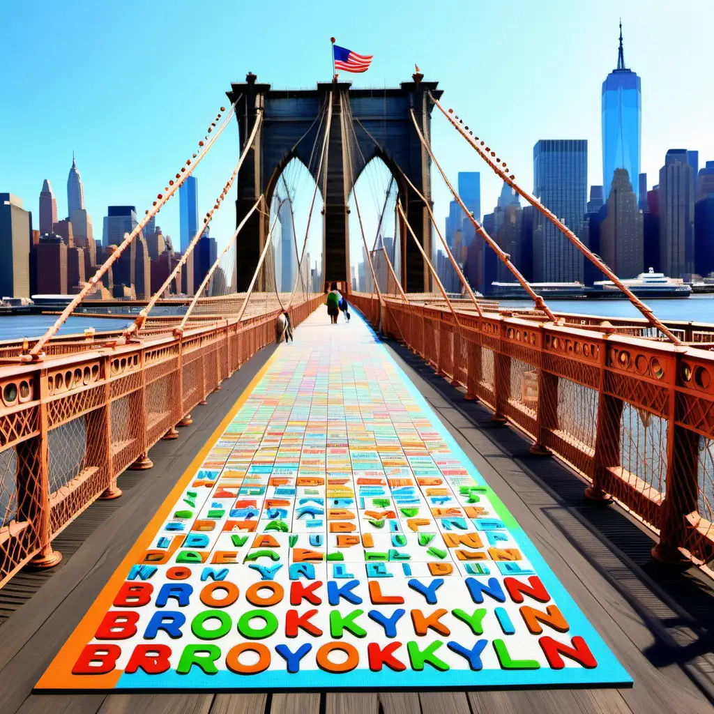 Colorful Word Search Featuring the Brooklyn Bridge in Flintstones Style